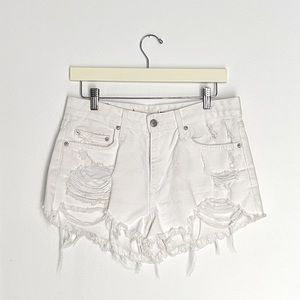 Lovers + Friends Jack High Rise Cut Off White Distressed Denim Short 28